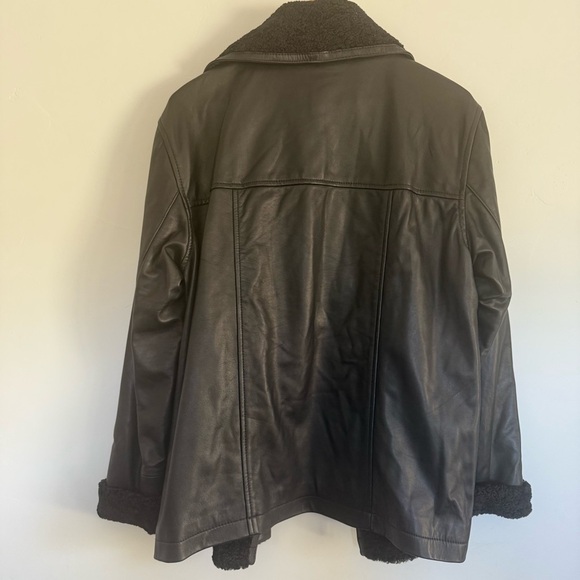 NWT something navy leather faux fur lined jacket in black size: S - Picture 3 of 3